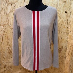 INC International Concepts Beige Sweater with Red and White Stripes